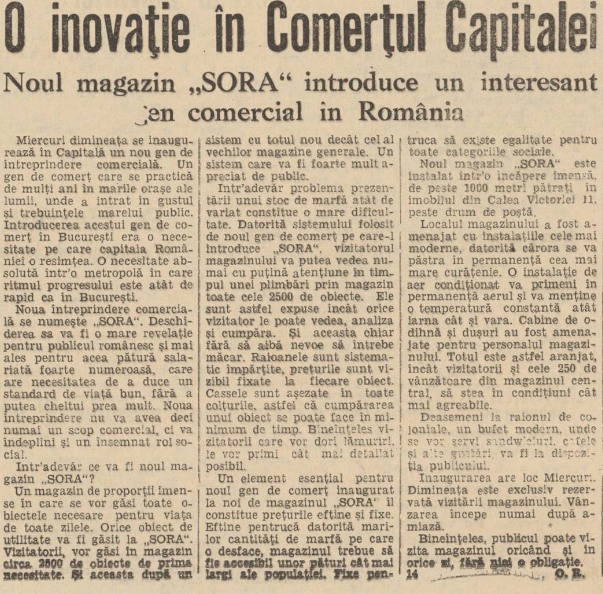 File:Magazinul Sora Inaugurarea magazinului din Calea Victoriei 11.Ziarul Universul din 6 octombrie 1937.jpg