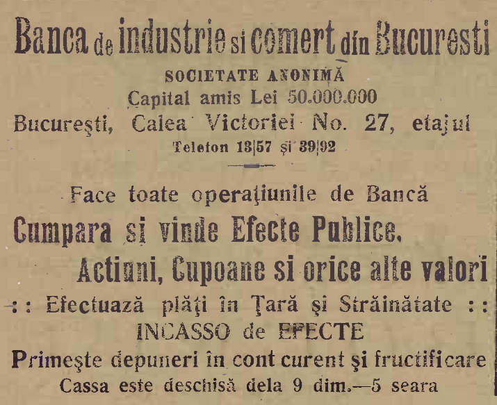 File:Banca de Industrie si Comert din Bucuresti Monitorul Primăriei București 1922-07-09, nr. 43 .jpg