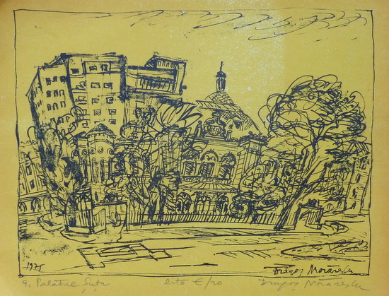 File:DRAGOS MORARESCU - 9 Palatul Sutu litografie E -20 semnat dreapta jos datat st nga 1975 25x35 cm P1090256.JPG