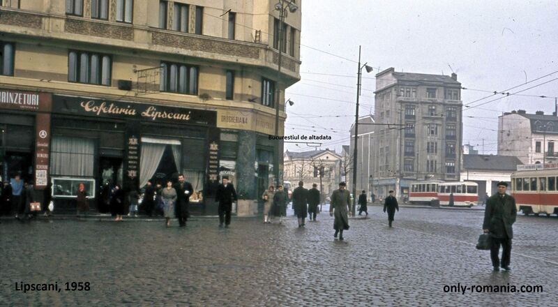 File:1958 Strada Lipscani cu Bd 1848 (in prezent, Piata Roma) - Cofetaria Lipscani - noiembrie 1958.jpg