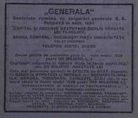 Generala, Asigurari - Piata Universitatii 1930.