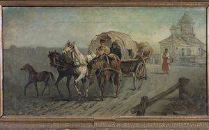 Căruță cu coviltir în fața Mănăstirii Cernica1886.jpg