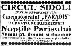 Cinema Paradis, Circul Sidoli 1912