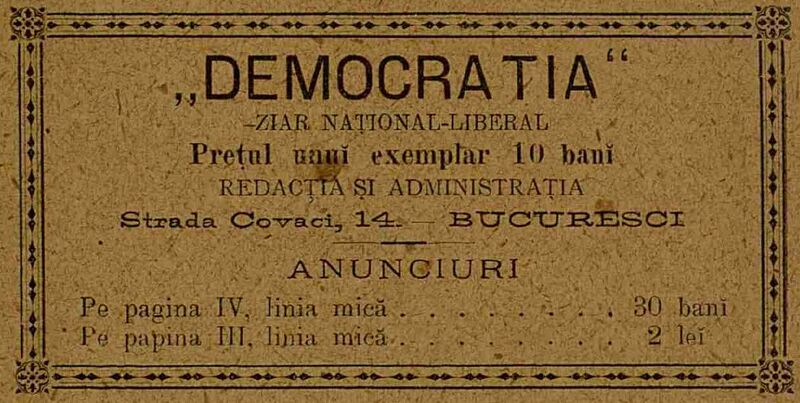File:Democratia, ziar Anuarul Bucurescilor pe anul 1889.jpg