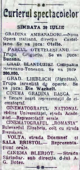 File:Cinema Bleriot Adevărul, 24, nr. 7861, 31 iulie 1911.jpg