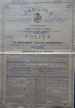 Polita de asigurare 1919 Agricola - Contra incendiului.jpg