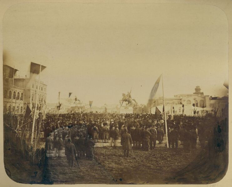 File:Dezvelirea statuii lui Mihai Viteazul.Bucureşti. 1875 Foto căpitan C.I. Brătianu 01.jpg
