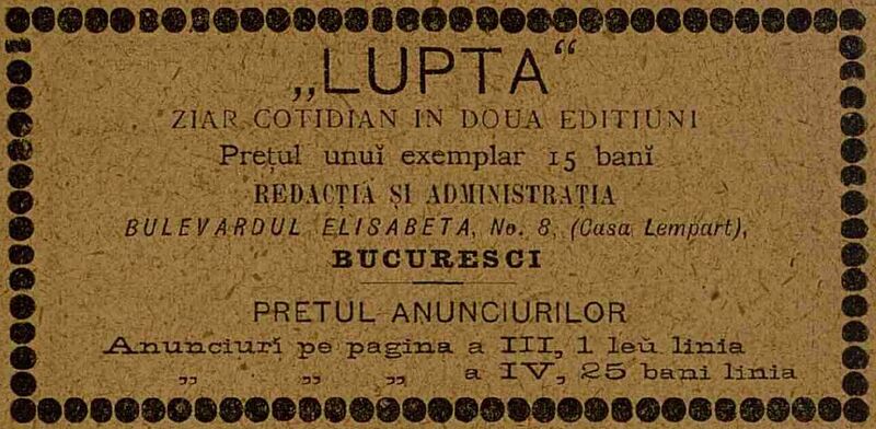 File:Lupta, ziar Anuarul Bucurescilor pe anul 1889.jpg