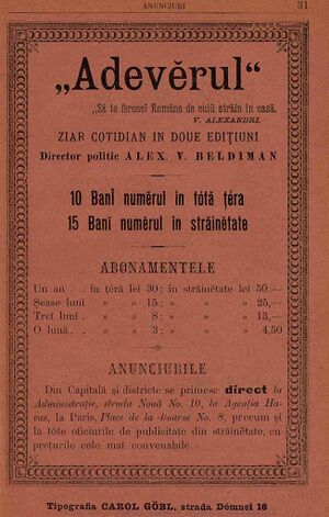 Adeverul, ziar Anuarul Bucurescilor pe anul 1890.jpg