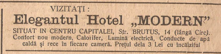hotelul Modern în ziarul Neamul Românesc, 19 Noembre 1916.