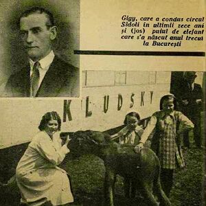 1934 Celebrul Gigy și puiuil de elefant născut la București.jpg