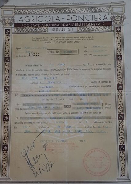 File:Polita de asigurare Agricola - Fonciera - 1937.jpg