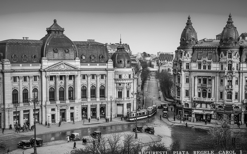 File:1931 piata regala În dreapta imaginii este clădirea Băncii Naţiunii (Naţiunei) BW.png